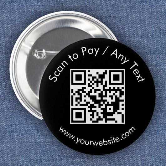 Badge Rond 5 Cm Code QR personnalisé / Noir de texte