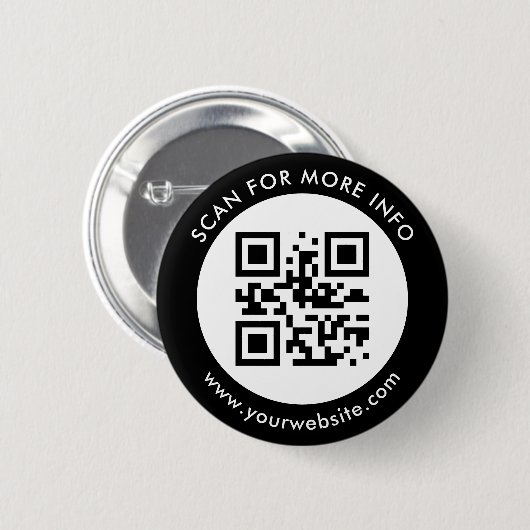 Badge Rond 5 Cm Code QR personnalisé Texte noir blanc (Devant & derrière)