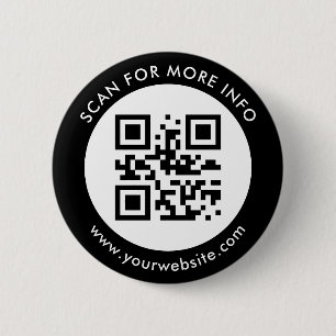 Badge Rond 5 Cm Code QR personnalisé Texte noir blanc