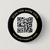 Badge Rond 5 Cm Code QR personnalisé Texte noir blanc or (Devant)