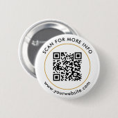 Badge Rond 5 Cm Code QR personnalisé Texte noir blanc or (Devant & derrière)