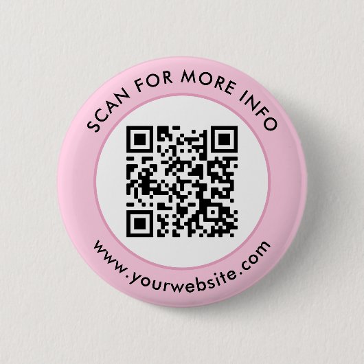 Badge Rond 5 Cm Code QR personnalisé Texte rose noir (Devant)