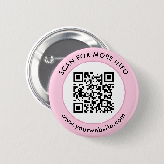 Badge Rond 5 Cm Code QR personnalisé Texte rose noir (Devant & derrière)