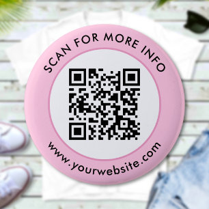 Badge Rond 5 Cm Code QR personnalisé Texte rose noir