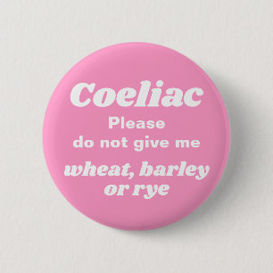 Badge Rond 5 Cm Coeliac Avertissement Rose mou