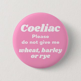 Badge Rond 5 Cm Coeliac Avertissement Rose mou