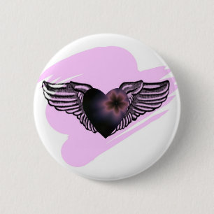 Badge Rond 5 Cm Coeur à ailes