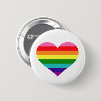 Badge Rond 5 Cm Cœur arc-en-ciel de fierté aux 8 bandes colorées