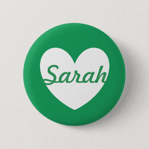 Badge Rond 5 Cm Coeur blanc personnalisé sur Kelly green