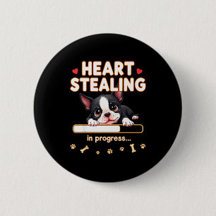 Badge Rond 5 Cm Cœur Boston Terrier Chien Cadeau Drôle Bostie Chio
