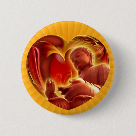 Badge Rond 5 Cm Coeur BUDDHA | radiale jaune (Devant)
