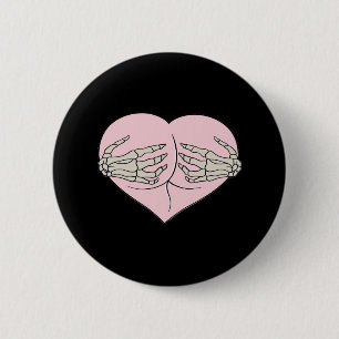 Badge Rond 5 Cm Coeur Butt Hug Skeleton Mains Classique
