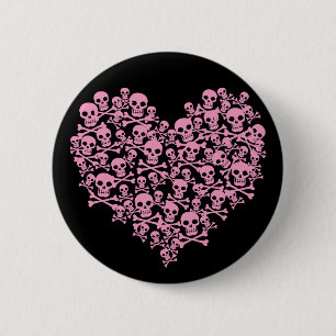 Badge Rond 5 Cm Coeur crâne rose punk