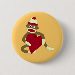 Badge Rond 5 Cm Coeur d'amour de singe de chaussette