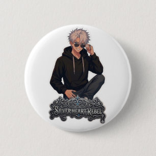 Badge Rond 5 Cm Cœur d'Argent Rebelle Anime Esthétique - Rond Pers
