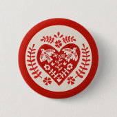 Badge Rond 5 Cm Coeur d'art populaire rouge et blanc (Devant)