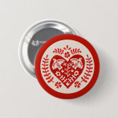 Badge Rond 5 Cm Coeur d'art populaire rouge et blanc (Devant & derrière)