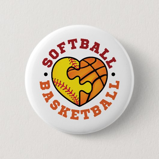 Badge Rond 5 Cm Coeur de basketball de softball (Devant)