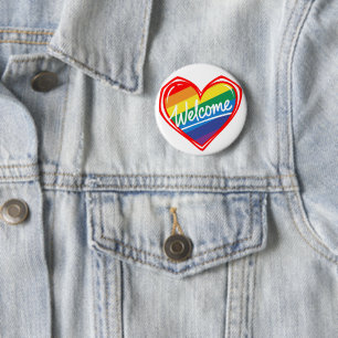 Badge Rond 5 Cm Cœur de bienvenue arc-en-ciel