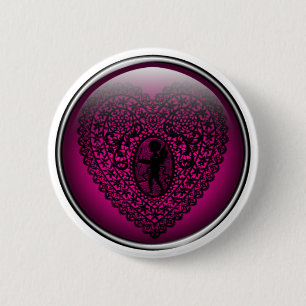 Badge Rond 5 Cm Coeur de bouton de dentelle