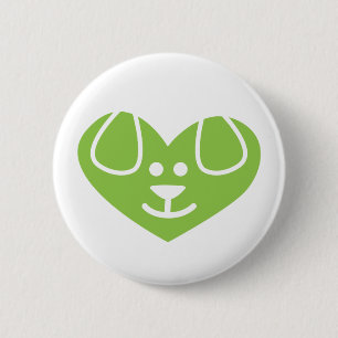 Badge Rond 5 Cm Cœur de chien Bouton vert