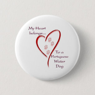 Badge Rond 5 Cm Coeur de chien d'eau portugais