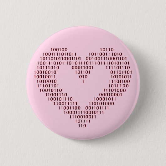 Badge Rond 5 Cm Coeur de code binaire (Devant)