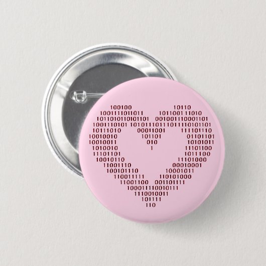 Badge Rond 5 Cm Coeur de code binaire (Devant & derrière)