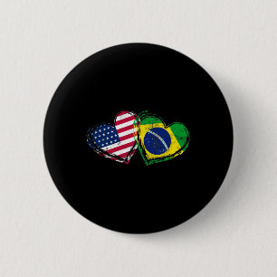 Badge Rond 5 Cm Cœur de drapeau américain brésilien Amour américai