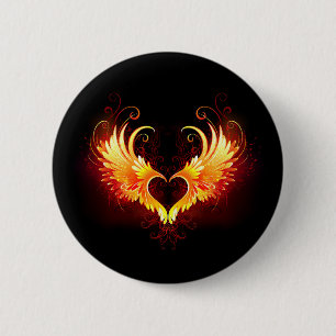 Badge Rond 5 Cm Cœur de feu d'ange avec des ailes