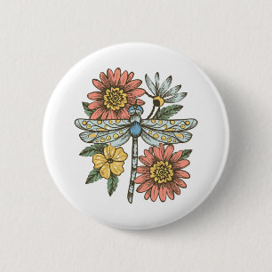 Badge Rond 5 Cm coeur de libellule pour femmes