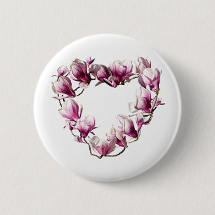 Badge Rond 5 Cm Coeur de magnolia