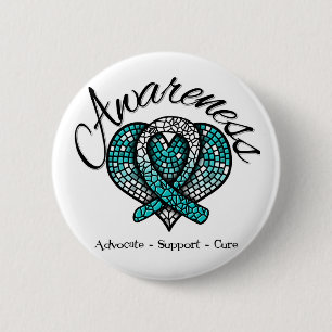 Badge Rond 5 Cm Coeur de mosaïque de conscience de cancer du col