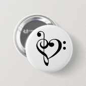 Badge Rond 5 Cm Coeur de musique Treble basse Clef Heart - Noir (Devant & derrière)