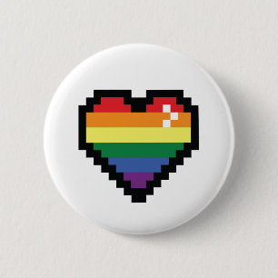 Badge Rond 5 Cm Coeur de pixel arc-en-ciel