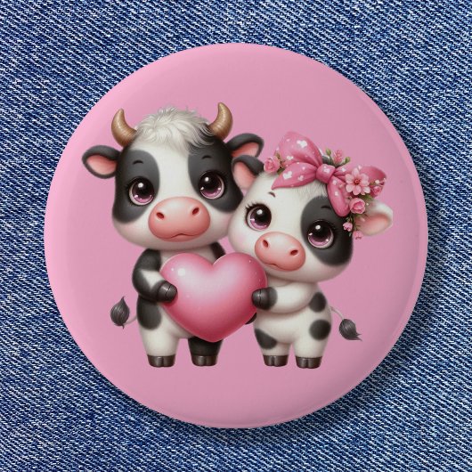 Badge Rond 5 Cm Coeur de vache mignon