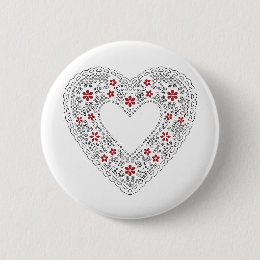Badge Rond 5 Cm Coeur dentelle rouge et blanc (Devant)