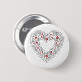 Badge Rond 5 Cm Coeur dentelle rouge et blanc (Devant & derrière)