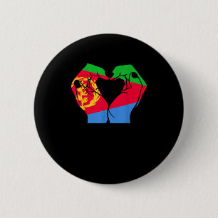 Badge Rond 5 Cm Coeur des mains avec drapeau érythréen