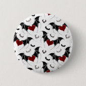 Badge Rond 5 Cm Coeur d'Halloween avec ailes de chauve-souris noir (Devant)