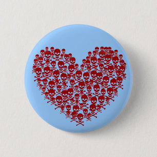 Badge Rond 5 Cm Coeur du crâne rouge