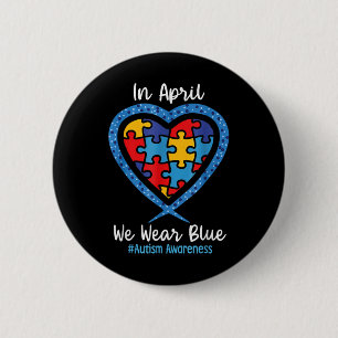 Badge Rond 5 Cm Coeur En Avril Nous Portons Bleu Amour Espérance F