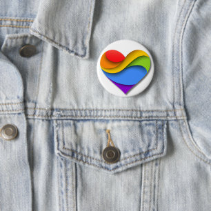 Badge Rond 5 Cm Cœur en forme de SlipperyJoe arc-en-ciel rouge ora
