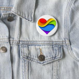 Badge Rond 5 Cm Cœur en forme de SlipperyJoe arc-en-ciel rouge ora