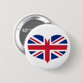 Badge Rond 5 Cm Coeur en forme Royaume-Uni Drapeau / Union Jack (Devant & derrière)
