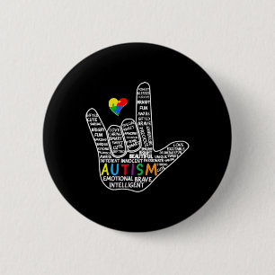 Badge Rond 5 Cm Cœur énigme Asl Amour Langue des signes Main Autis