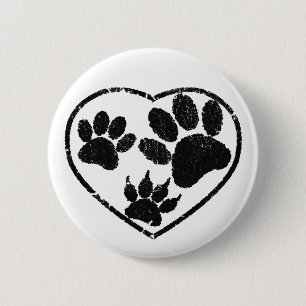 Badge Rond 5 Cm Coeur Et Empreintes de pattes De Animaux De Compag