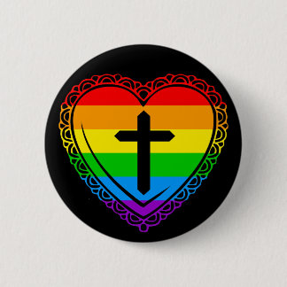 Badge Rond 5 Cm Cœur gothique & Croix (Noir + Arc-en-ciel)