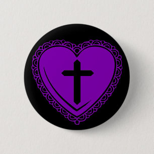 Badge Rond 5 Cm Cœur gothique & Croix (Noir + Violet)