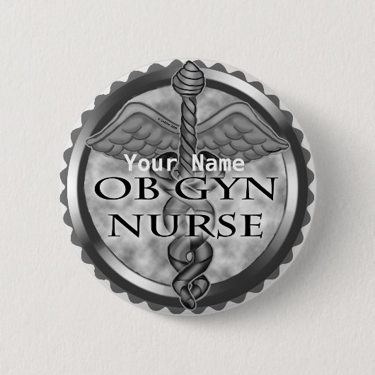Badge Rond 5 Cm Coeur gris ObGyn Nurse (Devant)